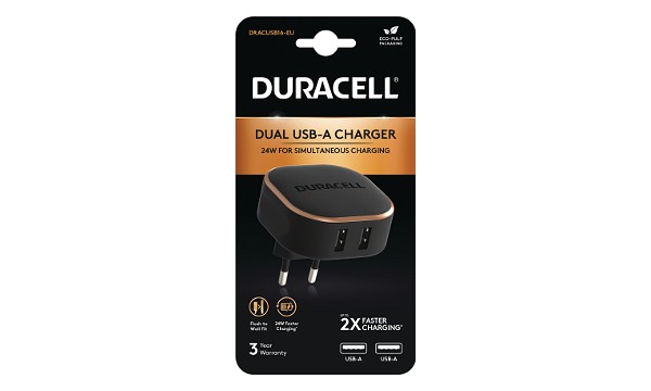 Duracell dobbelt 24W USB-A oplader